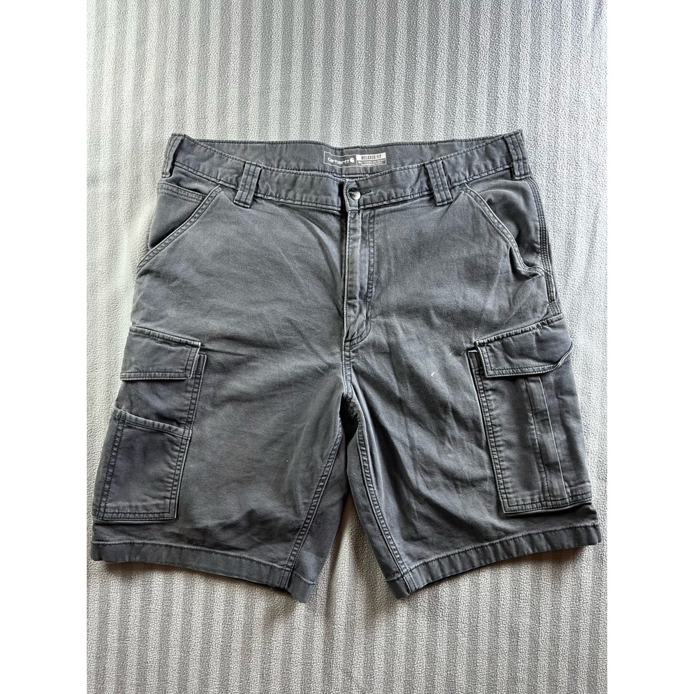 Carhartt Shorts Mens 38 Pockets Cargo Relaxed Fit Utility Outdoors Gray Canvas